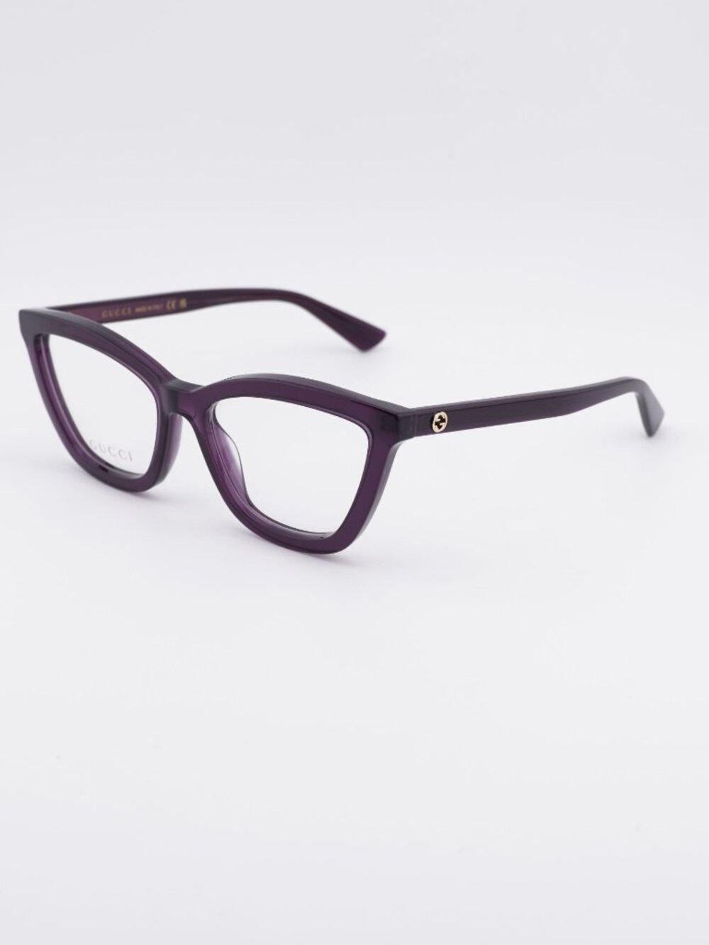 Gucci GG1686O 011 Eyeglasses Shiny Transparent Dark Purple 54mm Cat Eye